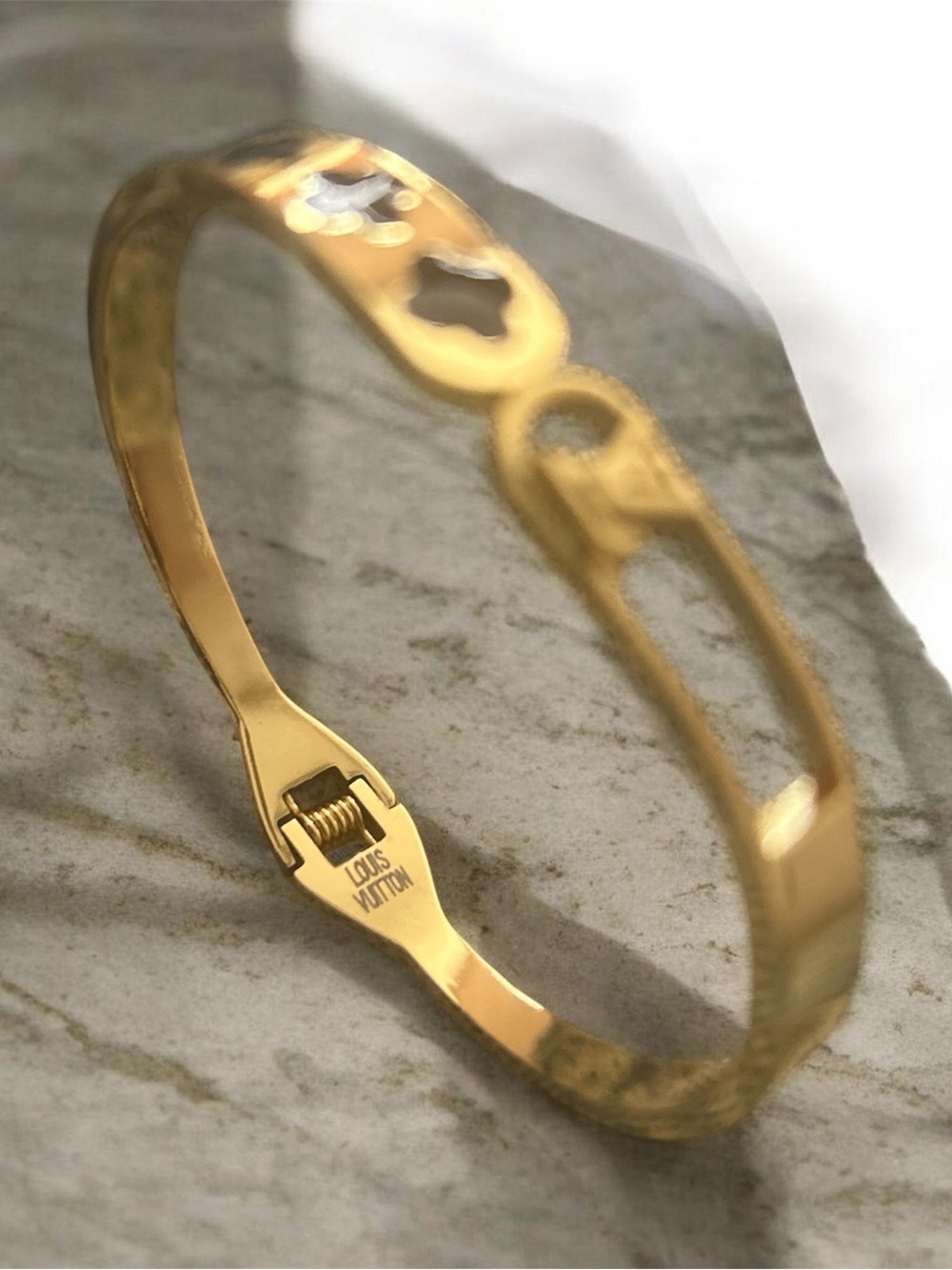 Louis Vuitton Gold Monogram Cutout Bangle